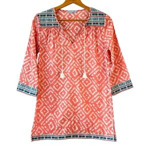 J. McLaughlin Boca Tunic Top Coral Pink Embroidered Cotton Swim Cover-Up Small